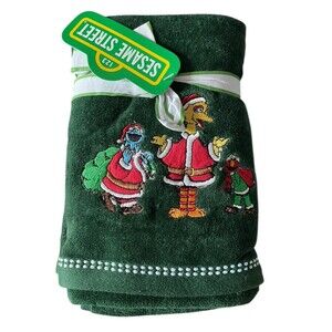 Sesame Street Green Christmas Hand Towels Set of 2 Cotton Holiday 18x28